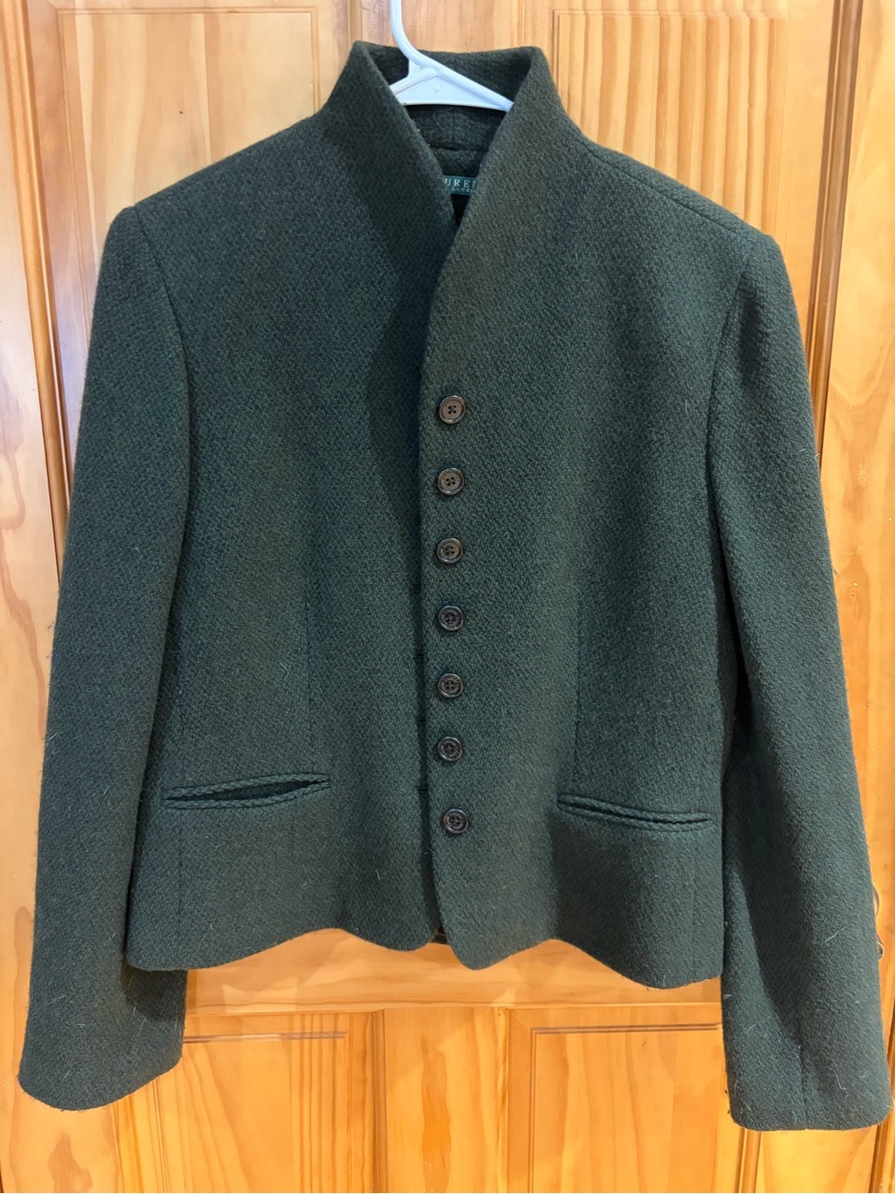 Ralph Lauren Dark Green Stand-Collar Wool-Blend Blazer